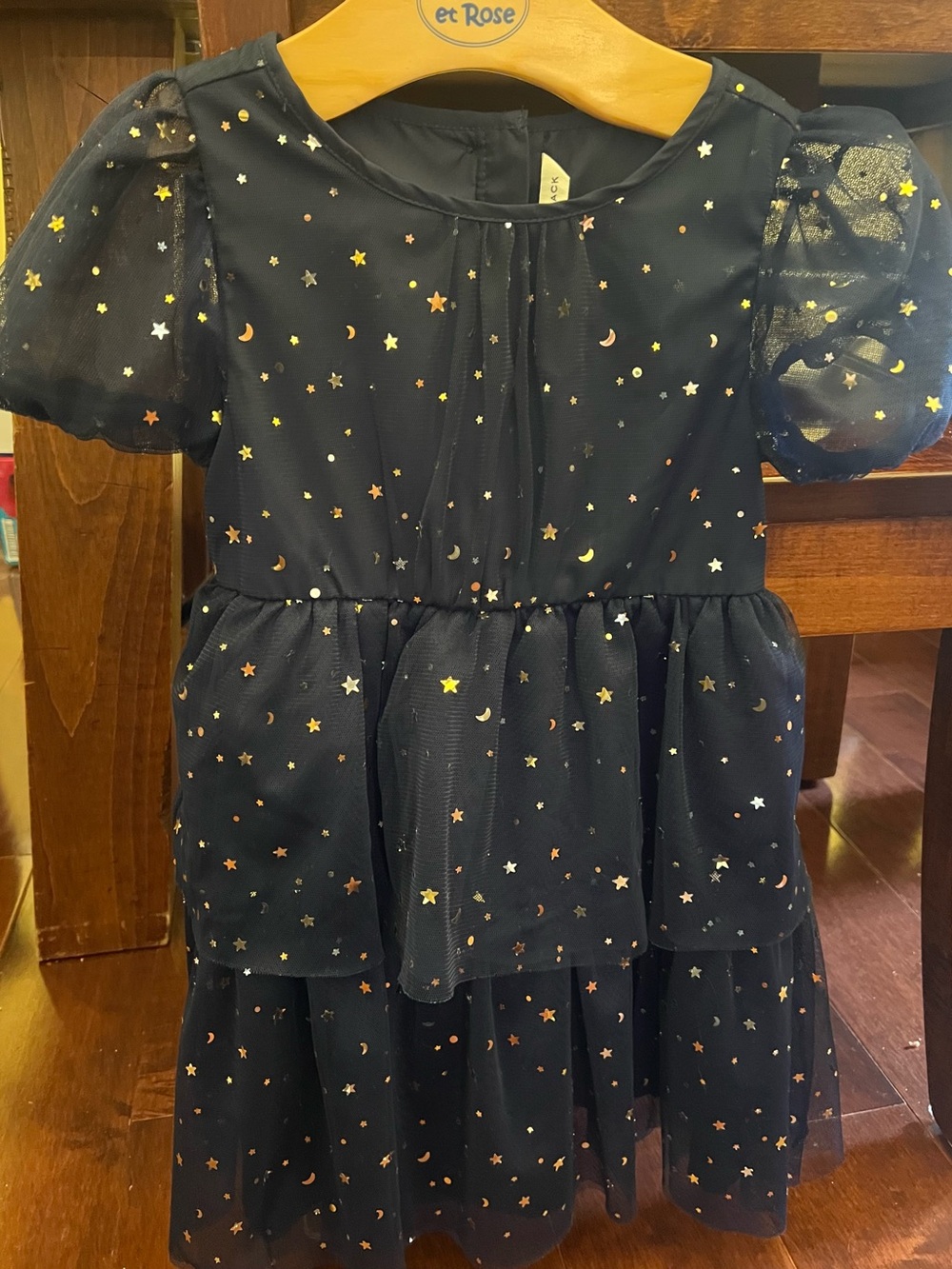 Janie and Jack Navy Tiered Party Dress with Gold Star Print